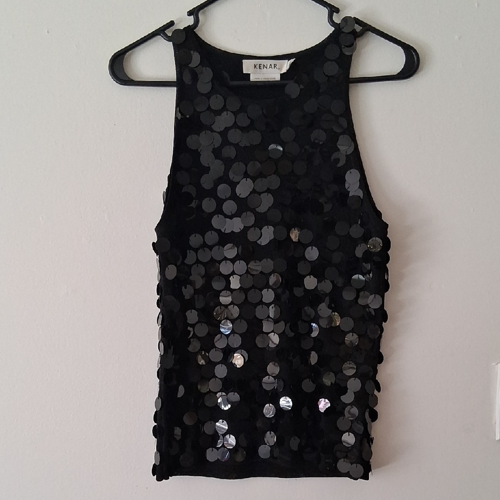 Kenar Womens Black Sequin Shirt